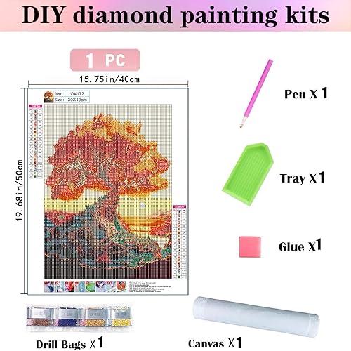 Miniatura 2 de Kits de pintura de diamantes para adultos, arte de diamantes, árbol de la vida, pintura de diamantes de 12 x 16 pulgadas, bricolaje 5D, pintura de