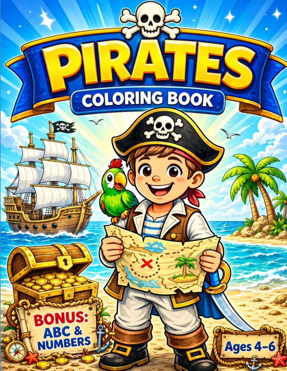 Pirates Coloring Book for Kids Ages 4–6: Fun and Easy Pirate Adventures with BONUS ABC Alphabet & Numbers: 20 Easy Coloring Pages with Pirate Ships, ... (Smash Kids Coloring & Learning Series)