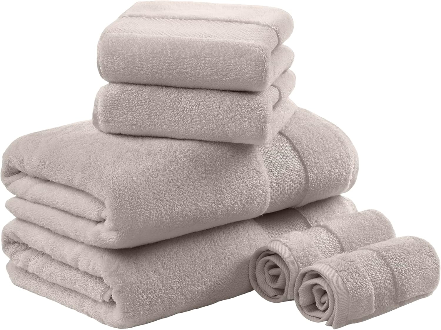 Madison Park Turkish 100% Cotton 600Gsm Luxury Premium Thick Soft Absorbent Hotel Bathroom Towel Set Shower Hand Face Washcloths, Assorted Sizes, Taupe 6 Piece