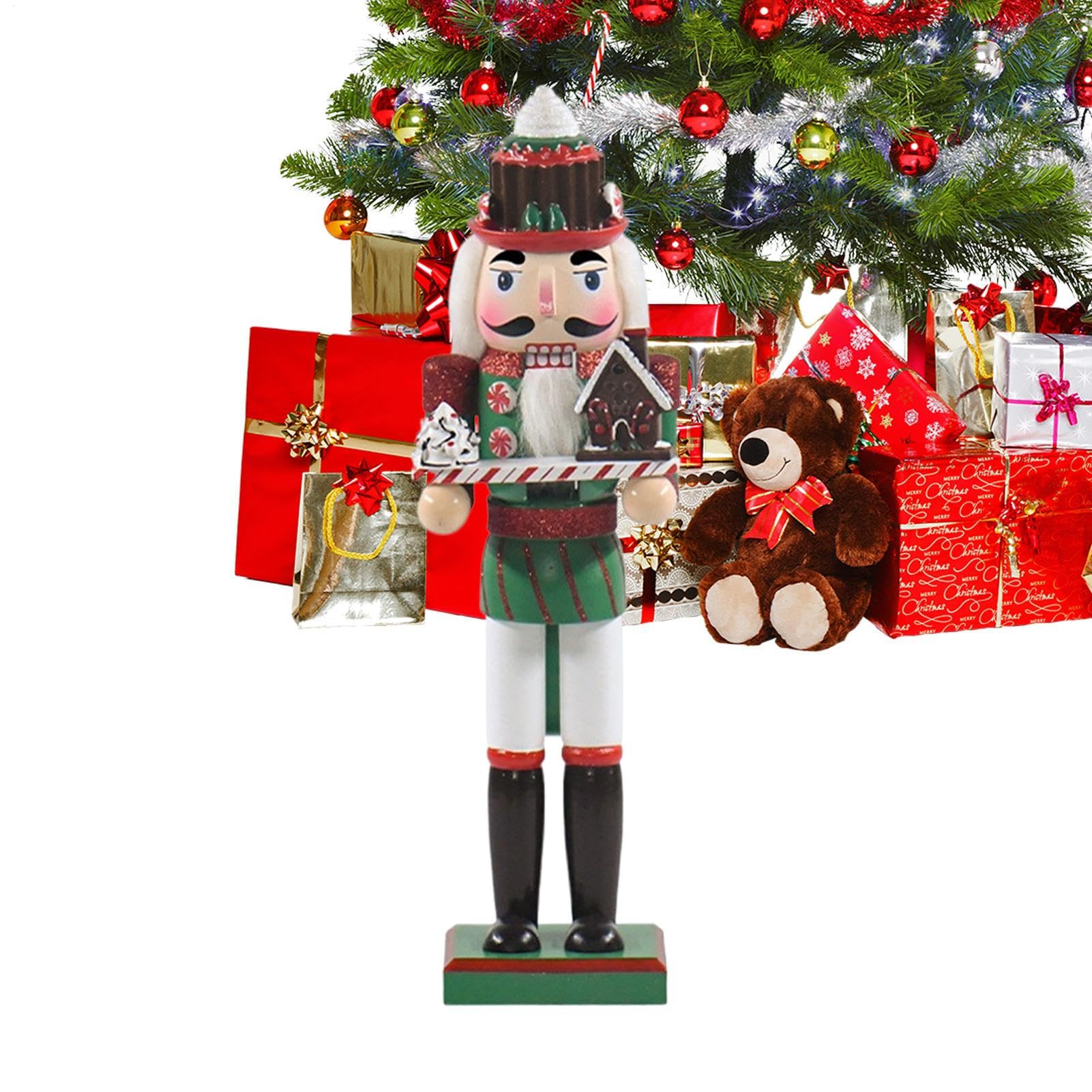 Soldat festif en bois de 35cm : figurine traditionnelle pour magique table de Noel