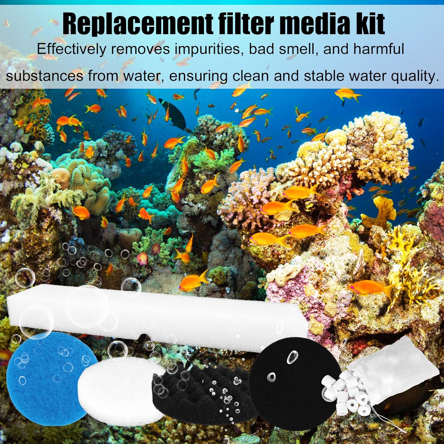 24pcs Filter Media Replacement Kit for Fluval FX2/FX4/FX5/FX6 Aquarium Filters, Include Ceramic Bags, Water Polishing Pads, Foam Pads, Bio-Foam Pad, Carbon Filter Pad, Foam Blocks