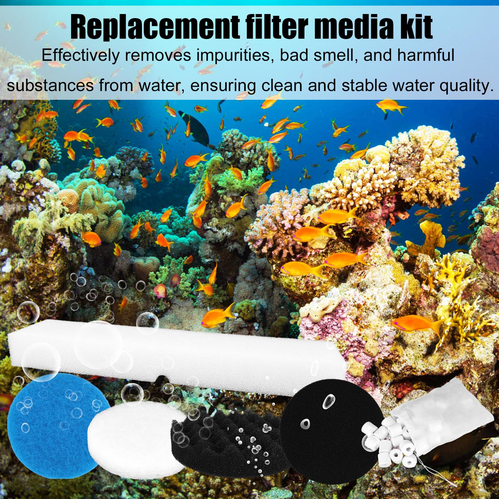 Kit de 24 filtres de rechange pour filtres d'aquarium Fluval FX2/FX4/FX5/FX6, comprend des sacs en céramique, des tampons de polissage à l'eau, des tampons en mousse, un tampon de biomousse
