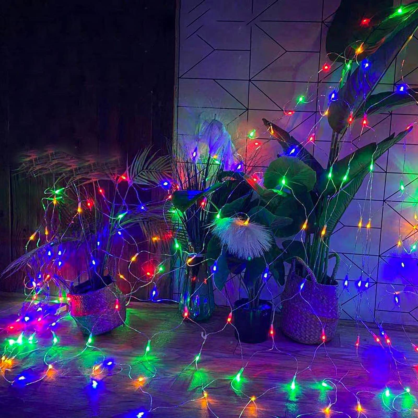 Randaco Siatka świetlna z 204 diodami LED, 3 x 2 m, kolorowy łańcuch świetlny, 8 trybów pracy, do użytku wewnątrz i na zewnątrz, dekoracja, łańcuch świetlny, kurtyna świetlna z wtyczką