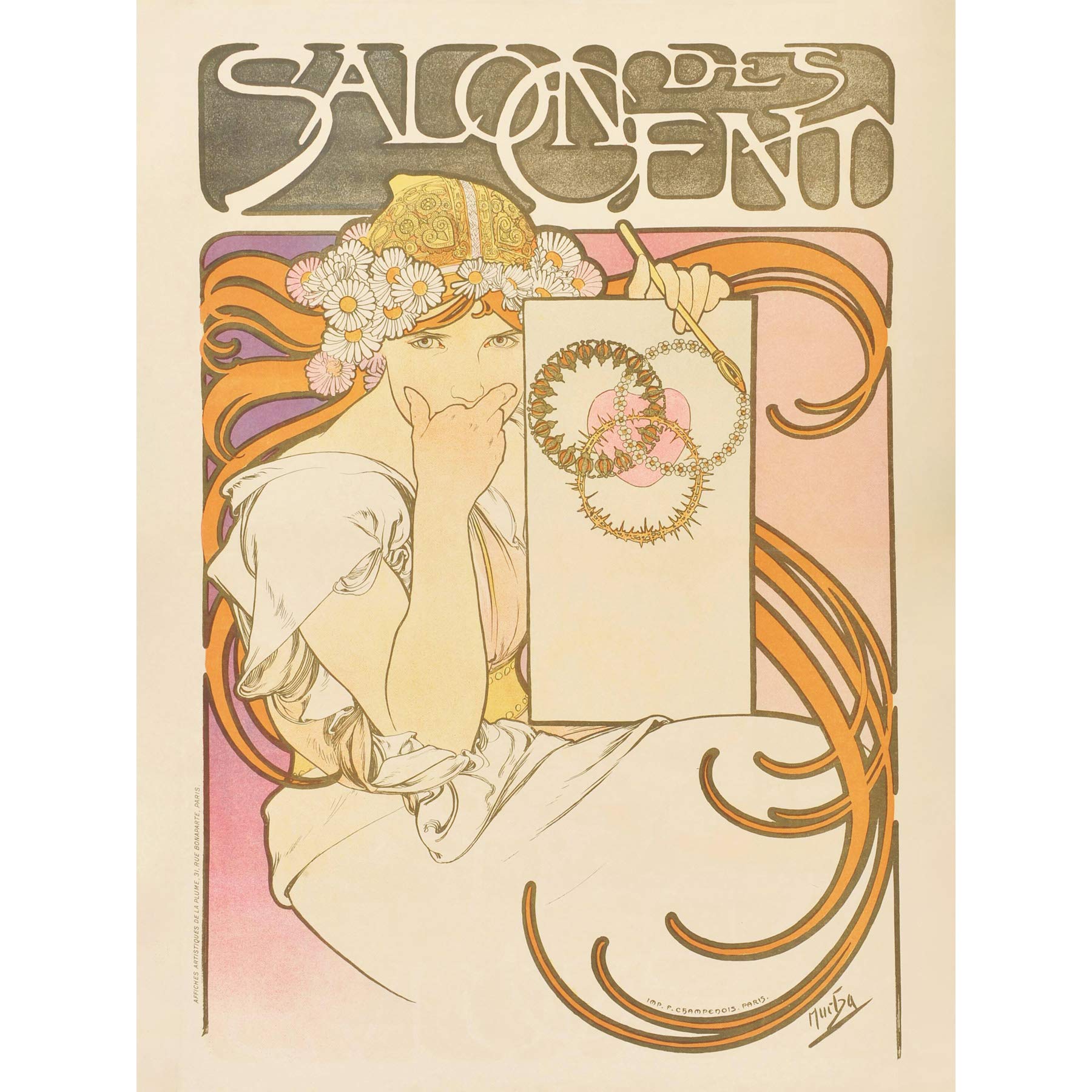 Artery8 Mucha Salon Des Cent Nouveau Advert Premium Wall Art Canvas Print 18X24 Inch