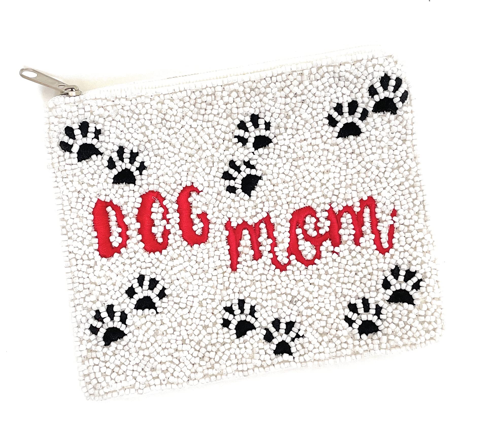 Generic Red Beaded Coin Purse Pouch, Zipper Closure, Women's Unisex-Adults Coin Purse