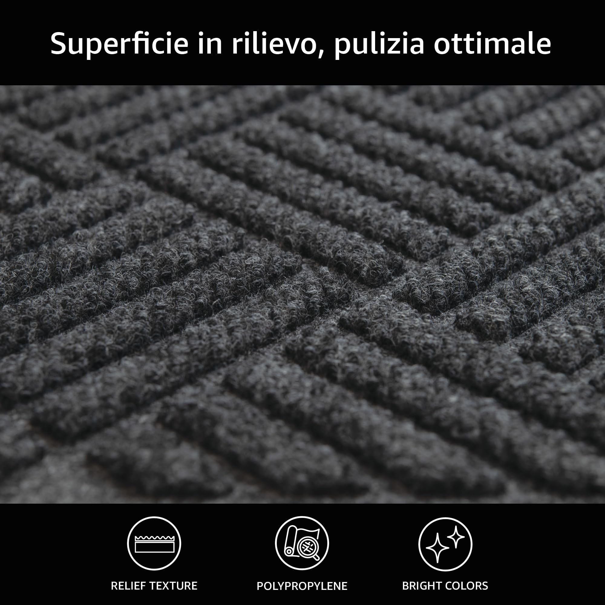 Comart - Zerbino Asciugapassi Kelly - 40x60 cm - Tappeto Sintetico Fuori Porta - Assorbente e Antipioggia - Fondo Antiscivolo in Gomma - per Ingresso Esterno o Interno - Rettangolare - Grigio Scuro