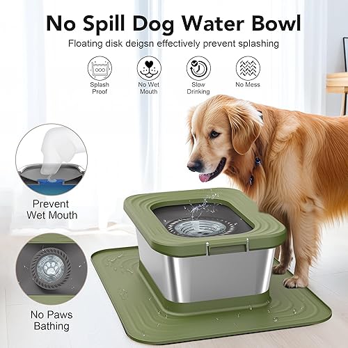 Miniatura 3 de Decflow Cuenco de agua para perros de acero inoxidable de 10 L, sin derrames, antisalpicaduras con alfombrilla de silicona XXL, alimentador lento a