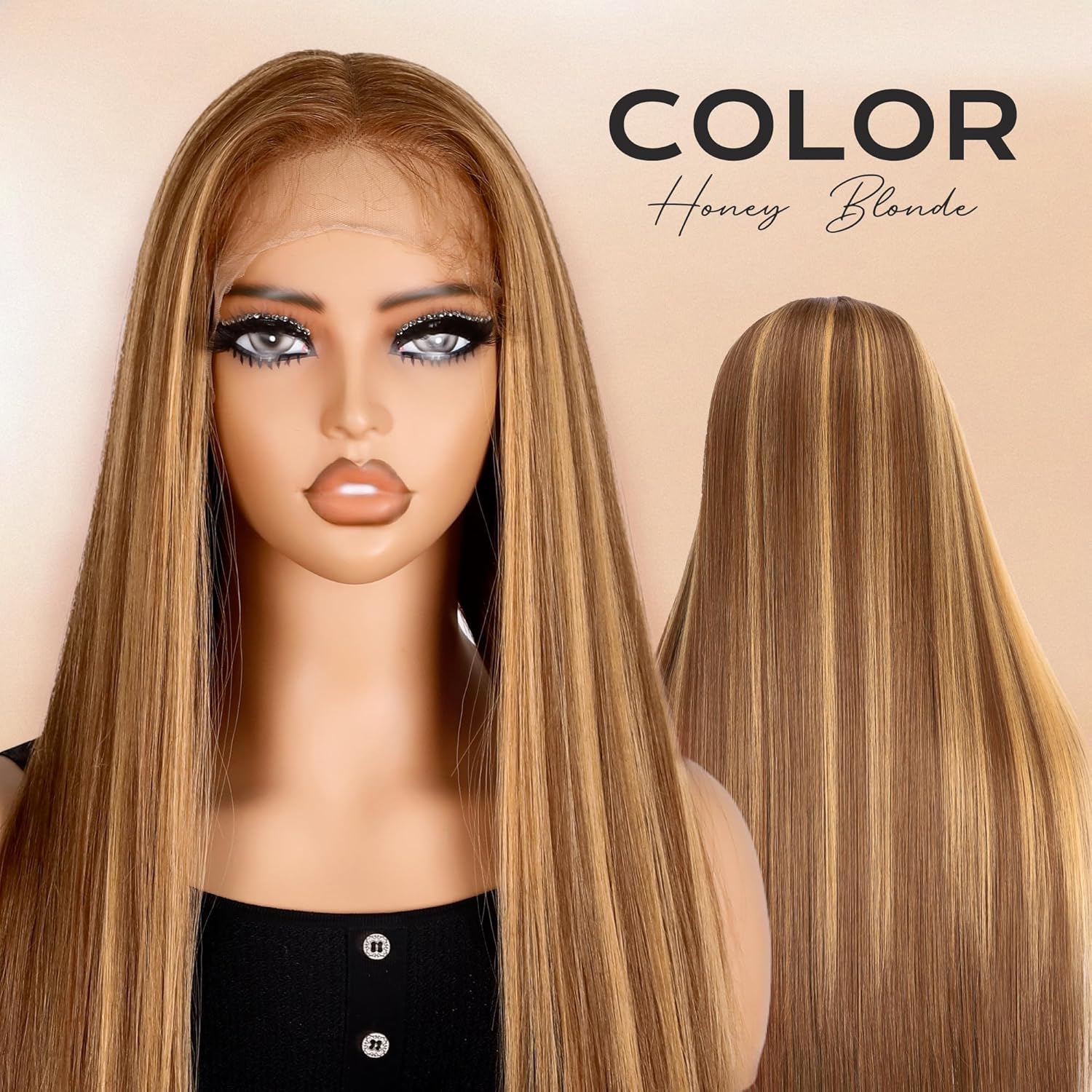 BLL Lace Front Wig Honey Blonde Synthetic Pre-Plucked Highlight Glueless Wigs 30 Inch Straight Hair Wig Ready To Wear (Honey Blonde 4/27, 30 Inch)