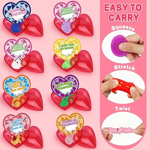 Miniatura 3 de Paquete de 28 regalos para el día de San Valentín para niños, juguetes para ansiedad Mochi Squishies rellenos de corazón y tarjetas del día de San