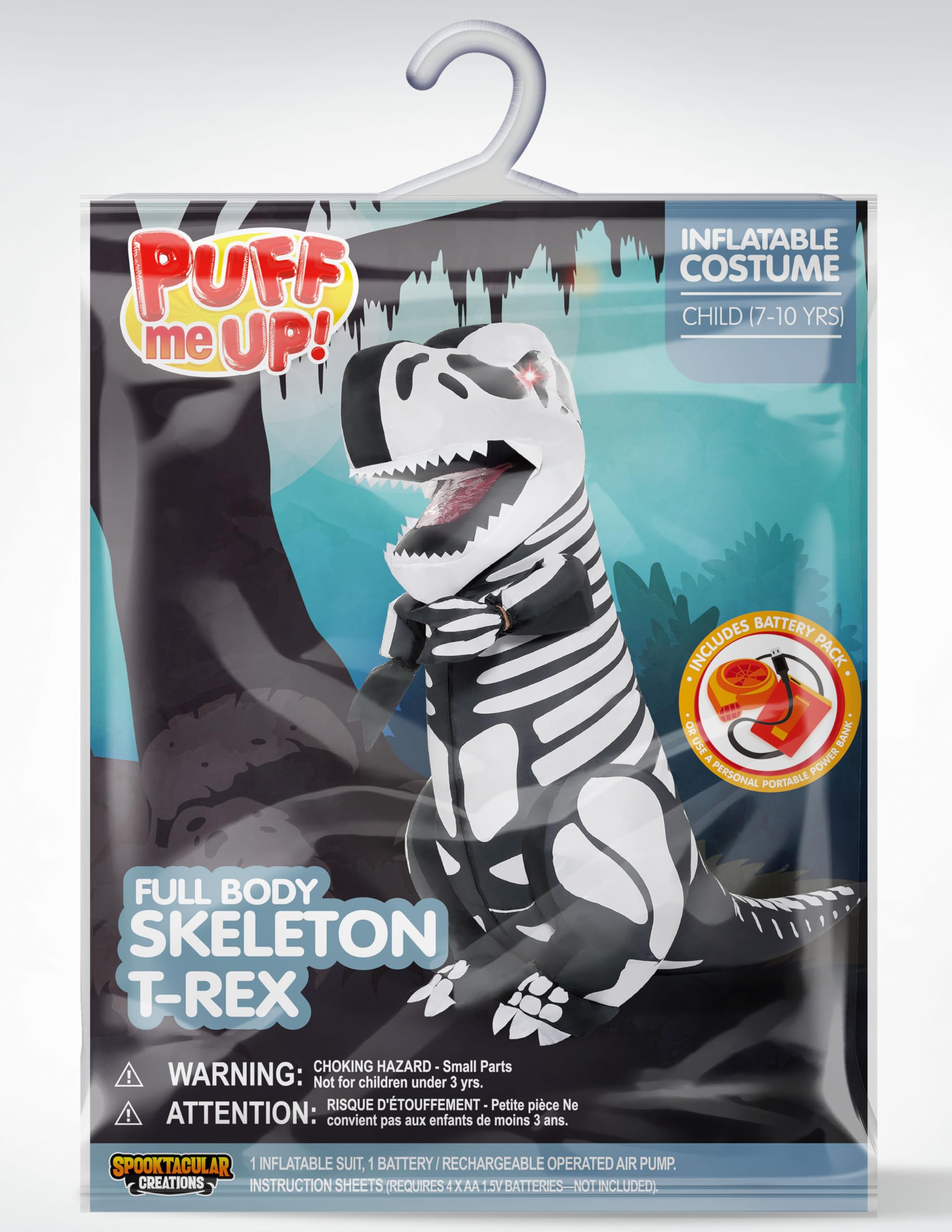 Spooktacular Creations Nadmuchiwany kostium na Halloween, szkielet, dinozaur, szkielet, całe ciało, T.rex, nadmuchiwany kostium - dziecko