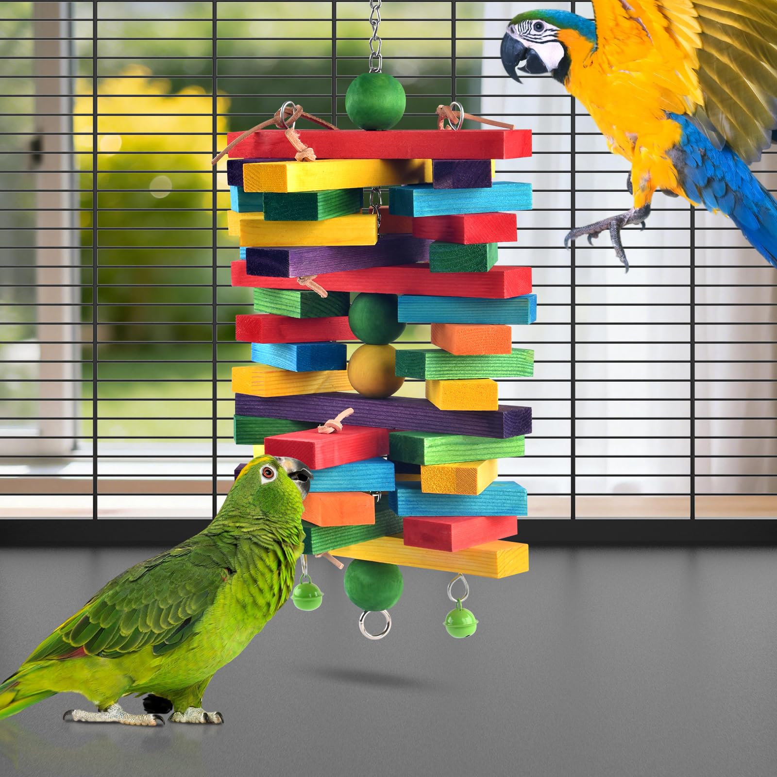 ERKOON Extra großes Vogelspielzeug für Papageien, afrikanisches Grau, Amazon-Papageien, mehrfarbig, natürliche Holzblöcke, Papageien-Kauspielzeug, Vogelkäfig-Zubehör