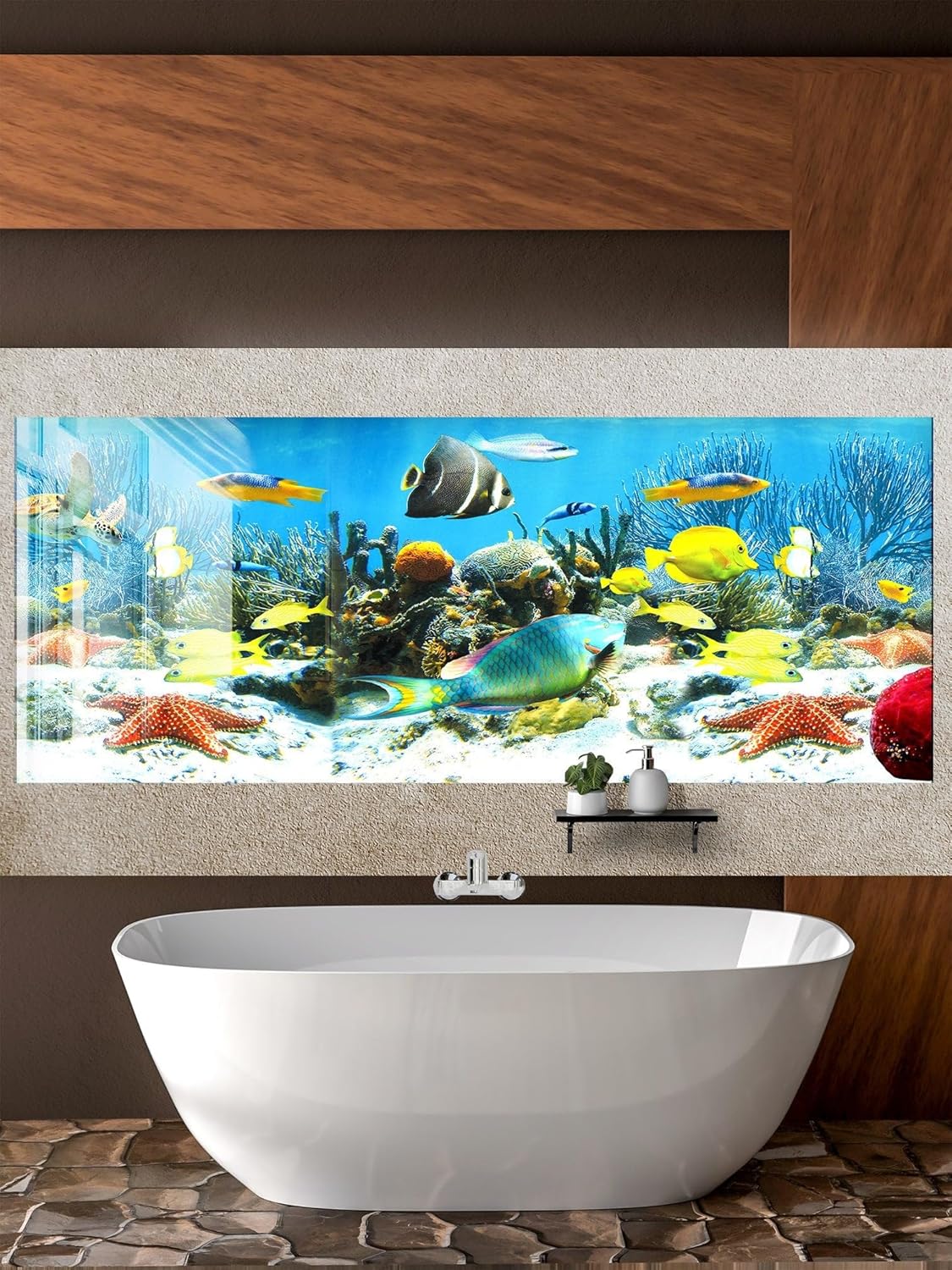 Myphotostation 12Wx10H'' Fish Aquarium Tempered Glass stove Tile Tempered Glass Backsplash, Glass Splashback For Kitchen, Stove Wall Protector, Cutting Board, Cooker Wall Panel, Stove Back Cover