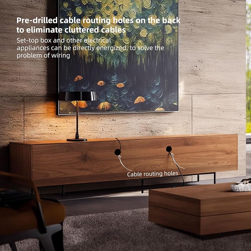 94.48 Inch Mid Century Modern TV Stand for Living Room, Walnut image 6