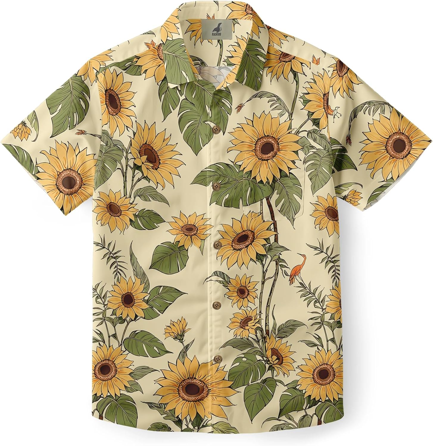 Radiant Sunflower Retro 70s Style Hawaiian Aloha Shirt for Men with Pocket