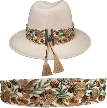 TCOMVEZ Hat Bands for Women Cowboy Hat Band Embroidery Flowers Fedora Western Hat Band