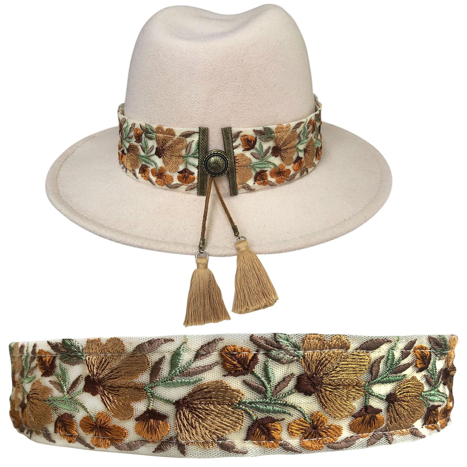 7832 Hat Bands For Women Cowboy Band Embroidery Flowers Fedora Western Boho Western Wedding Floral Bridal Hat Band Only 984v – The  main image 4