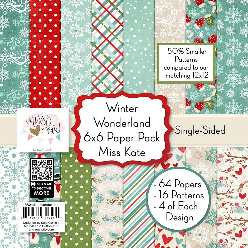 6x6 Pattern Paper Pack – Winter Wonderland - for Christmas Scrapbook Premium Specialty Paper Single-Sided 6"x6" Collection Includes 64 Sheets - 50% Smaller Patterns - by Miss Kate Cuttables