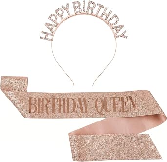 Birthday Tiara & Sash Set for Women Queen