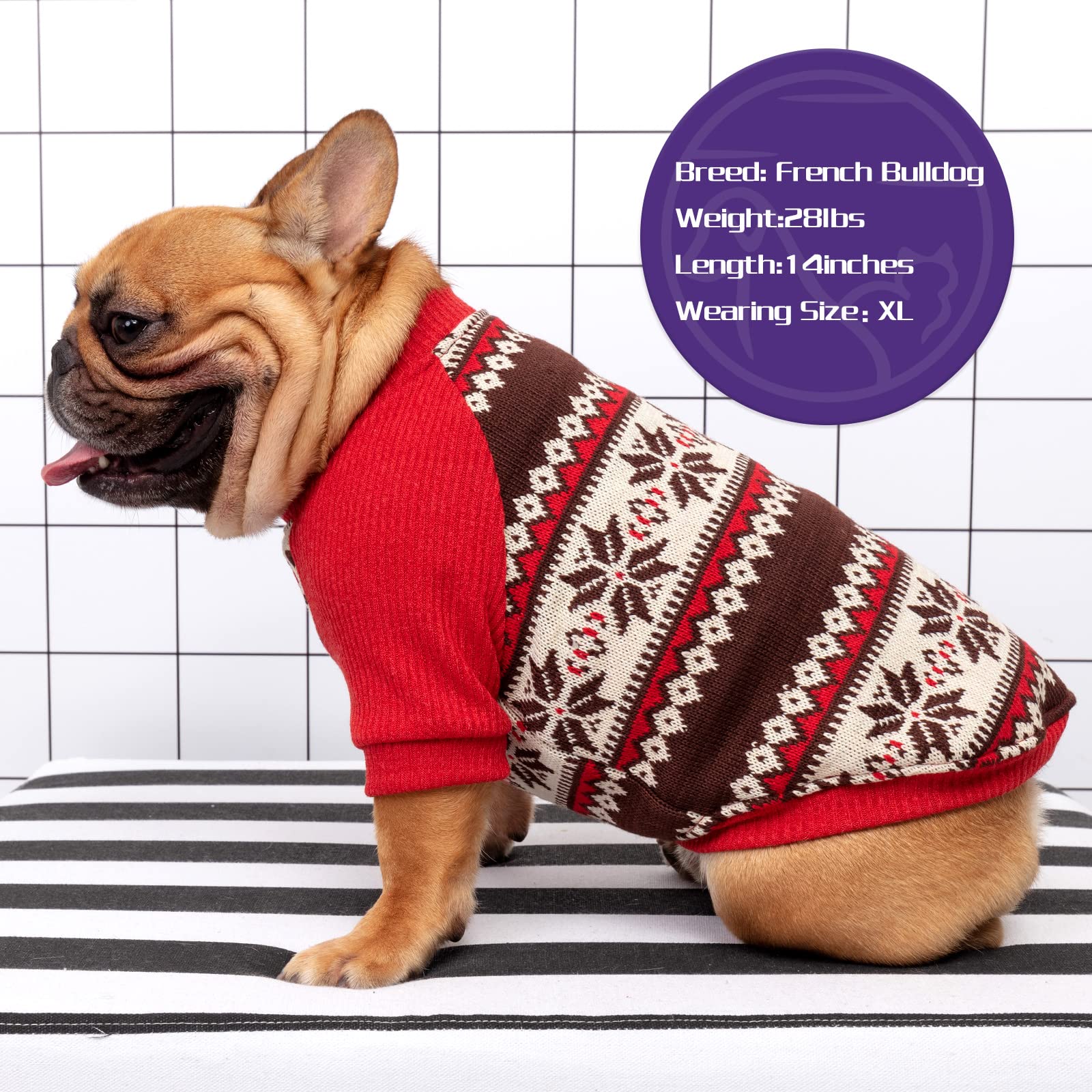 cyeollo Dog Christmas Sweater Xmas Dog Clothes Winter Coat with Snowflake Pattern Fleece Lined Thickened Ugly Dog Knitwear Thermal Outfit for Small Dogs