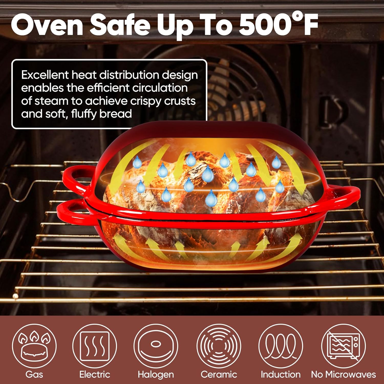 TeamFar Enameled Cast Iron Bread Loaf Pan, 2 QT Oval Dutch Oven with Lid for Sourdough Bread Baking, Enameled Meatloaf Loaf Baking Pan with Lid, Even Heat Distribution & Self-Basting, Red - Image 5