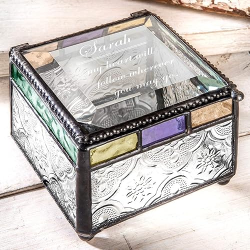 Miniatura 4 de Joyero personalizado con mensaje decorativo de vitrales, regalo de recuerdo morado, azul, melocotón, turquesa, caja J Devlin 905 EB246