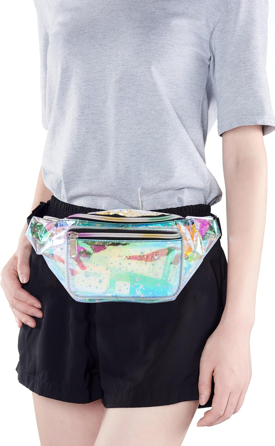 Neon Holographic Stars Fanny Pack - Blue Stars for Women's Waist - Concerts, Festivals, Travel