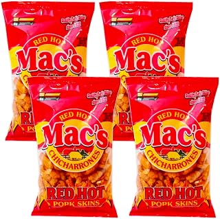 Mac's Red Hot Pork Rinds Flavored Pork Skins - 4 Pack Macs Chicharrones Pork Cracklins