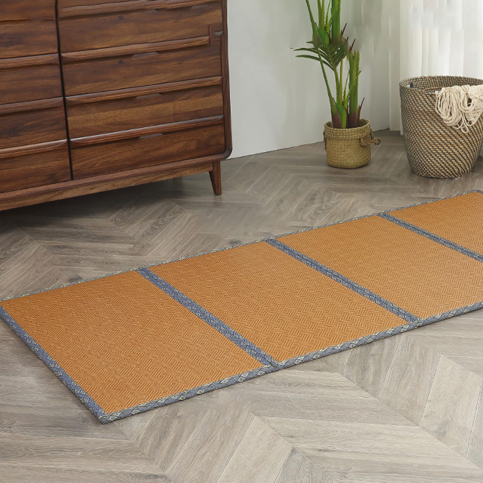 Tappetino pieghevole per tatami, in rattan naturale, antiscivolo, traspirante, per gattonare a letto, meditazione, yoga e sala da pranzo