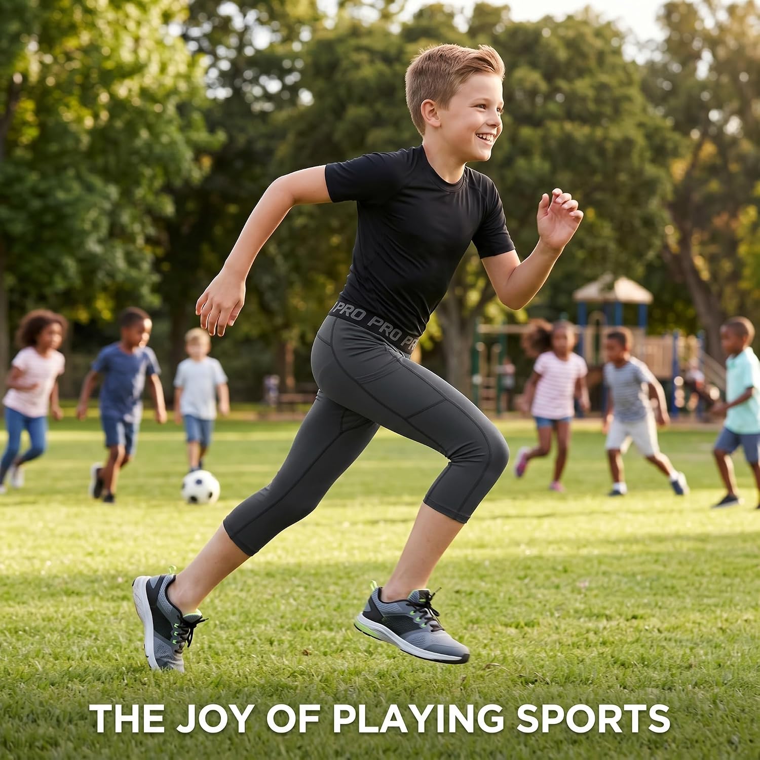 LANBAOSI Youth Boys 3/4 Compression Pants Basketball Tights Sports Capris Leggings Running Base Layer