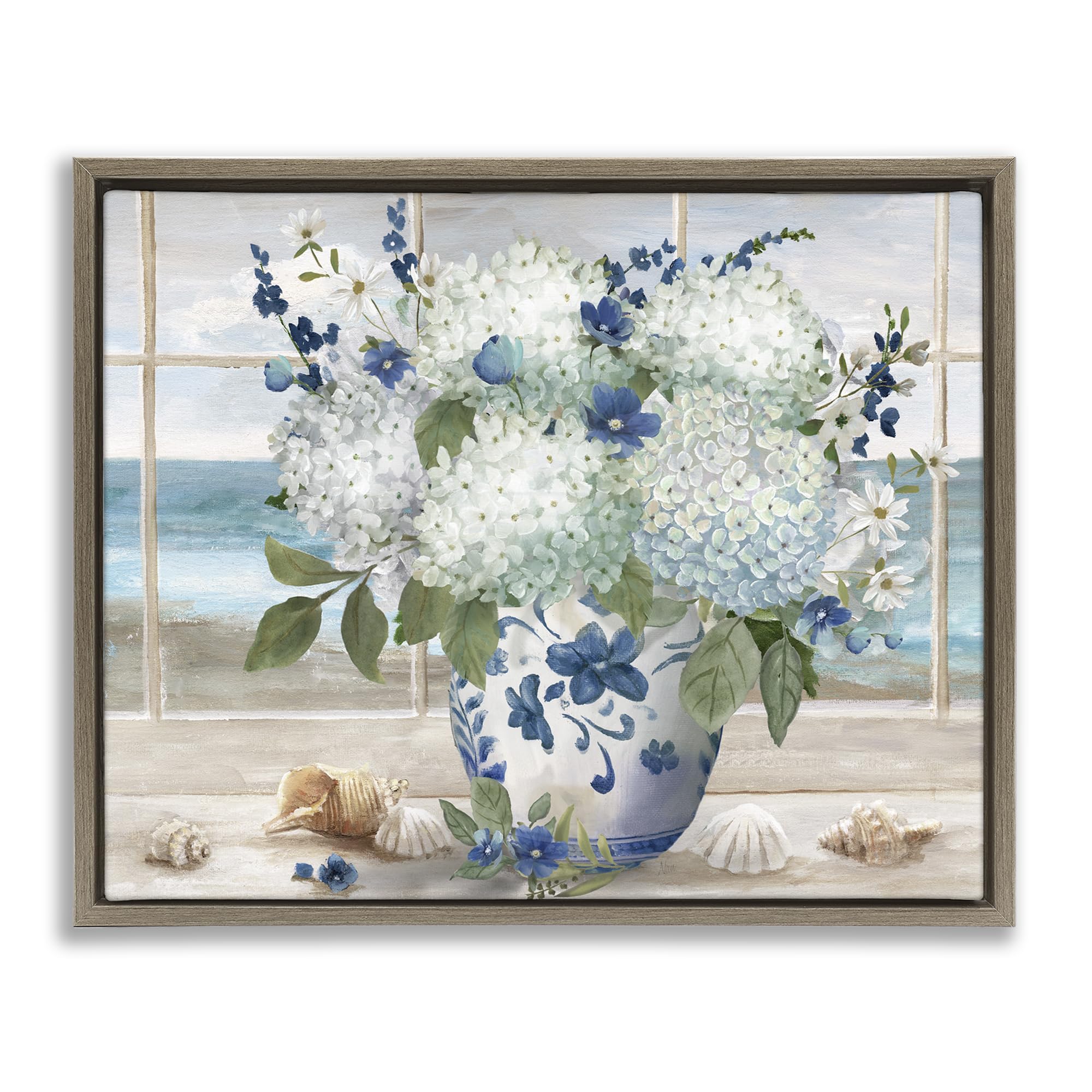 Stupell Industries Montalcino Elm (Textured) Seaside Hydrangea Bouquet Window, 24 X 30 Inch Canvas In Floater Frame