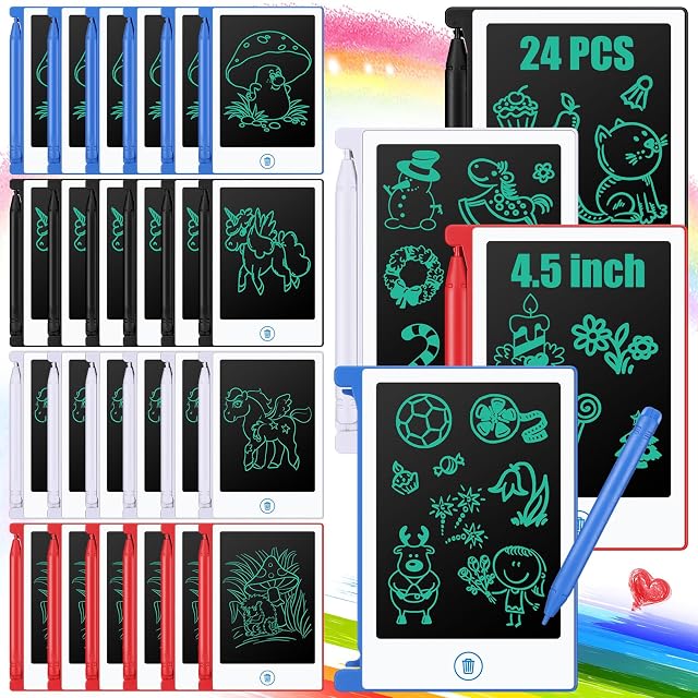 Zhehao 24 Pack LCD Mini Writing Tablet for Kids 4 5 Inch Doodle Board Bulk Erasable Reusable Electronic
