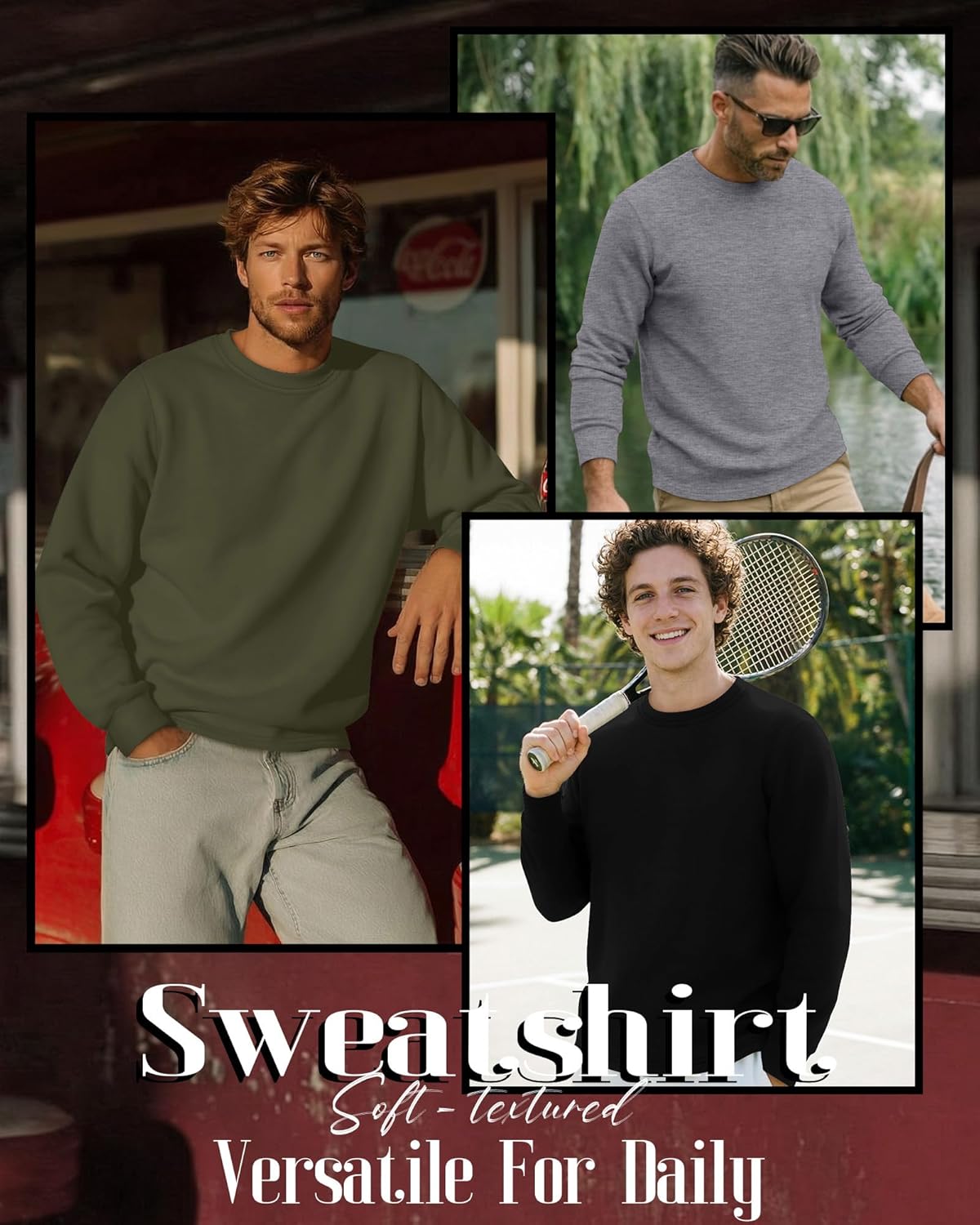 3 Packs Mens Big and Tall Sweatshirts Long Sleeve Crew Neck Pullover Shirts Lightweight Casual Basic Tops - Image 6