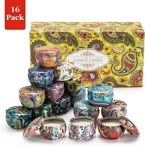 Miniatura 4 de Juego de 16 velas perfumadas, regalos de cera de soja, velas de lata de viaje para el hogar, velas perfumadas de 2.5 onzas para mamá para Navidad,