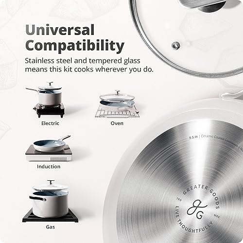 Miniatura 4 de Greater Goods Chef's Grade - Juego de utensilios de cocina antiadherentes de cerámica, 12 piezas, ollas y sartenes con tapas, abedul