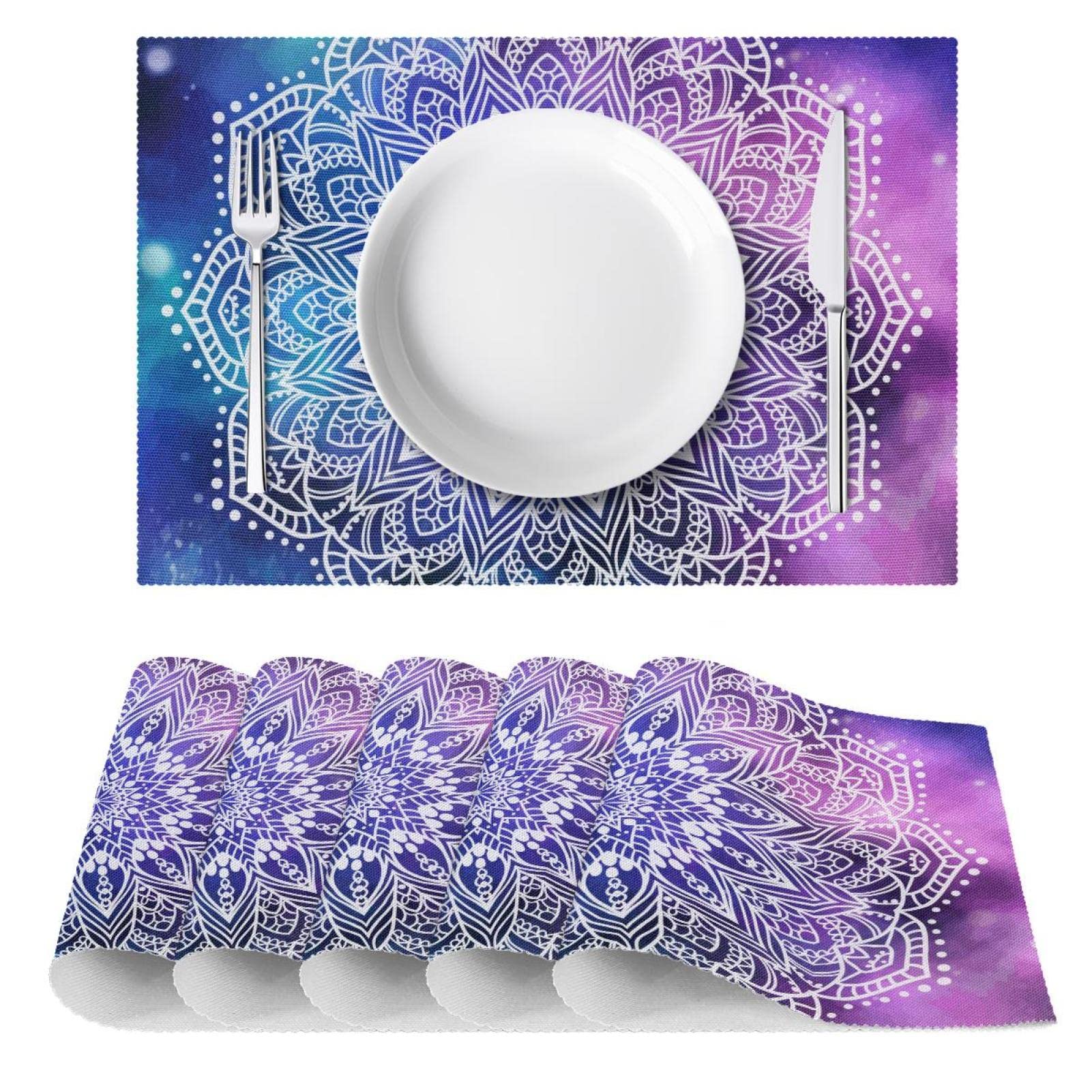 BIGCARJOB Mandala-Tischsets, 6 Stück – Waschbare Tischdeko In Lila Boho-Optik