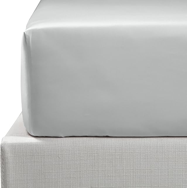 NTBAY 500 Thread Count 100% Egyptian Cotton Single Fitted Sheet, Super Soft Cozy and Breathable Deep 12" / 30cm Fitted Bed Sheet, Light Grey