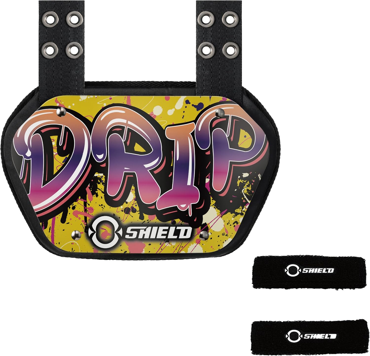 O Shield Drip Football Backplate with Black Sports Arm Band, Backplate Football with Bicep Band, Sold by Package