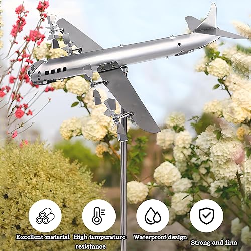 Miniatura 9 de Veleta mágica de metal cinético para avión hueco, molinillos de viento de metal cinético para patio y jardín, 3D cinético de viento giratorio de