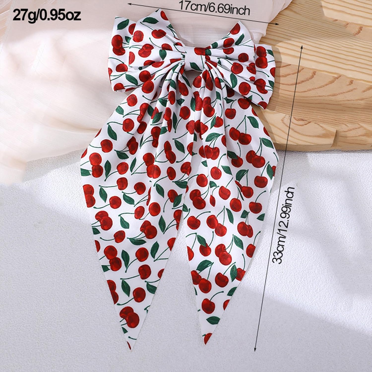 Hair Bows Big Bow Hair Clips with Long Tails Cherry Blueberry Grapes Pattern Hair Bows Clips, Cute Bow Accessories for Women Girls Daily Holiday Gift 4 Pcs - Image 7
