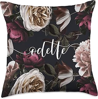 Odette - Elegant Floral Rose & Peony Personalized Name Throw Pillow