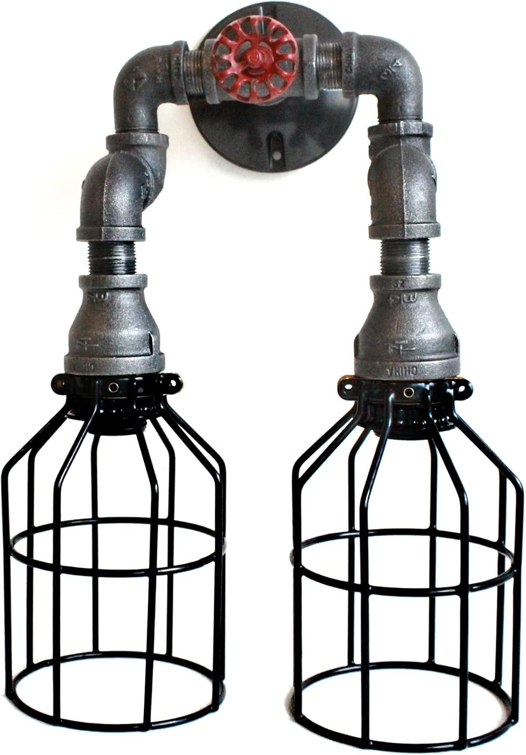 Wall Sconce Industrial Lighting w/Cages, Black Pipe Steampunk Bathroom vanity light fixture. intage Edison Light bulbs, Loft art pipe light