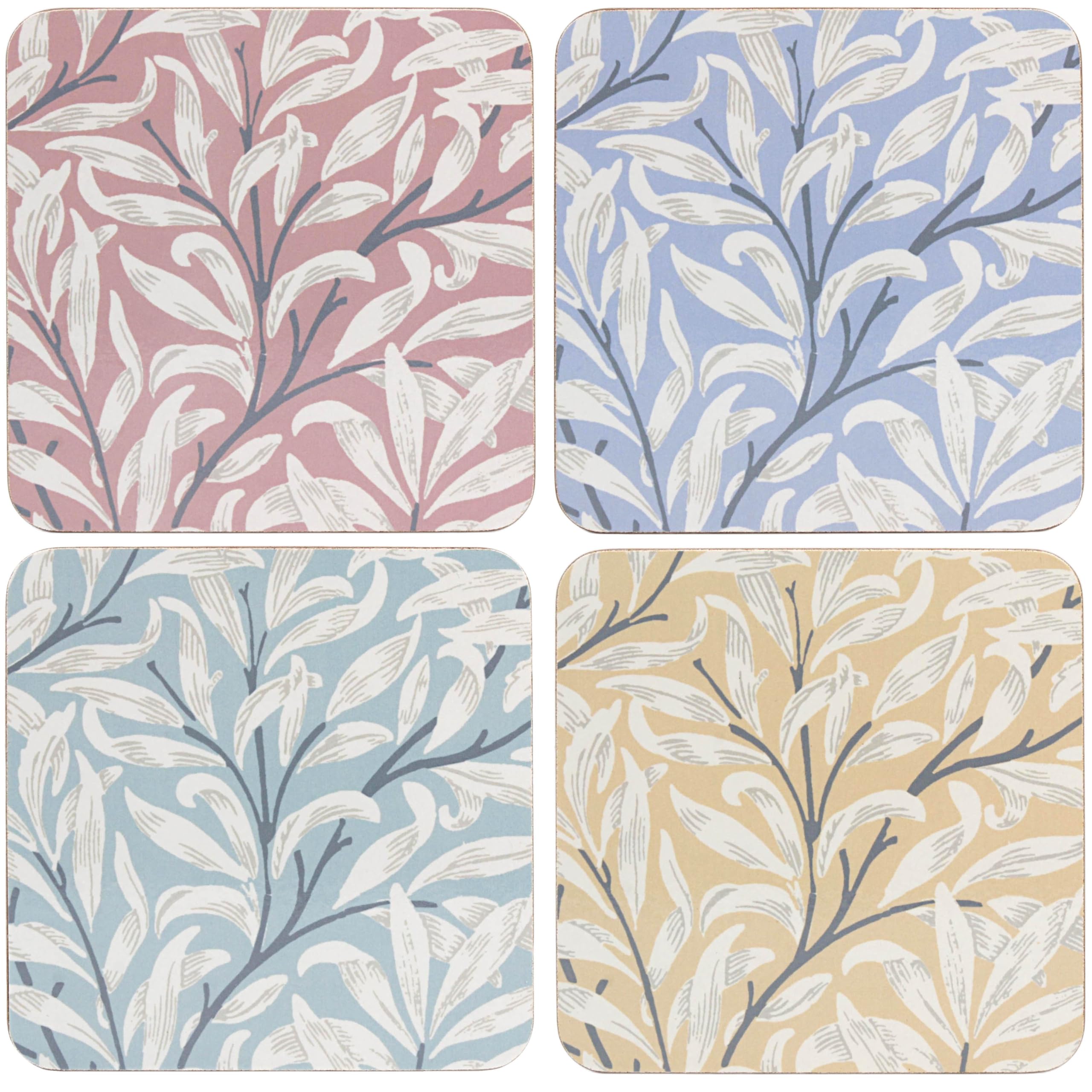 The Leonardo Collection Wm. Morris Assortments Wood Willow Bough Coasters Set 4 For Home & Office | Stylish Coasters For Kitchen & Dining | Durable Drinks Tabletops Accessories for Drinks & Tables