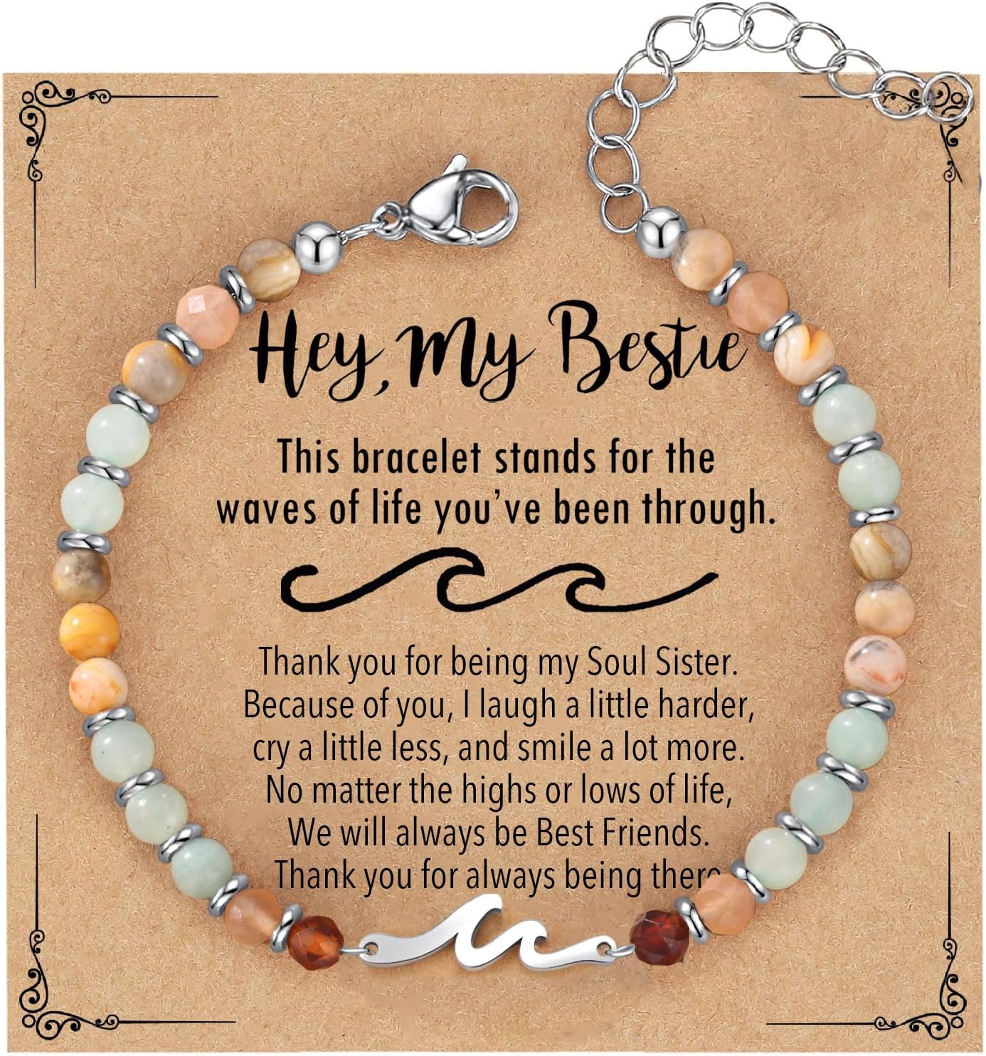 Friendship Wave Beaded Bracelet for Best Friend Bestie, Christmas Stocking Stuffers Birthday Gifts for Women Sister Daughter