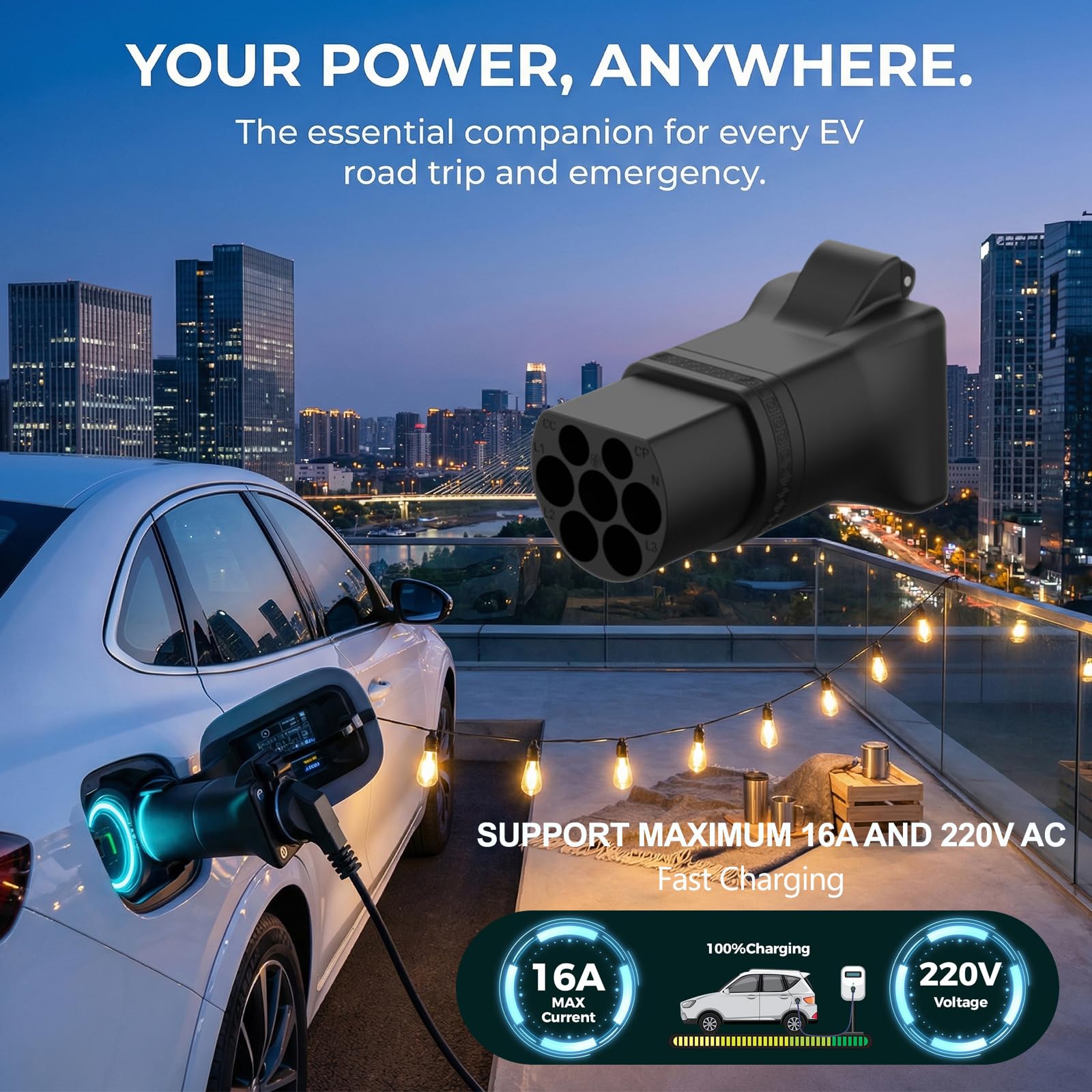 Adattatore Tipo 2 a Schuko 16A 3.5KW per Colonnina Ricarica Auto Elettrica – Cavo V2L Vehicle to Load per MG4 MG5 MG ZS, Plug & Play IP54 Impermeabile per Campeggio Emergenza Viaggi
