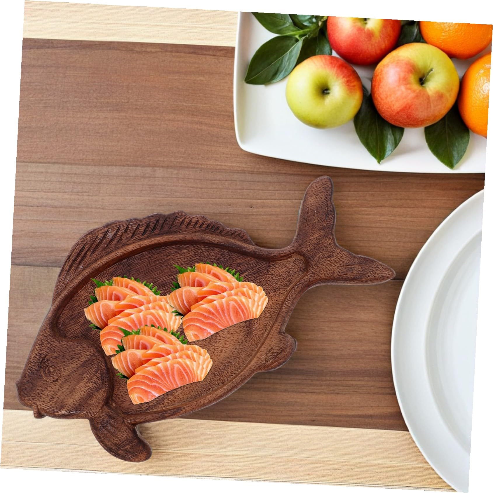 TOYANDONA Piatto Sushi in Noce Forma di Pesce Vassoio in Legno per Antipasti Sashimi Formaggi Dessert e Frutta Secca Vassoio Tradizionale per Sushi e Snack per Cucine Stile Country e