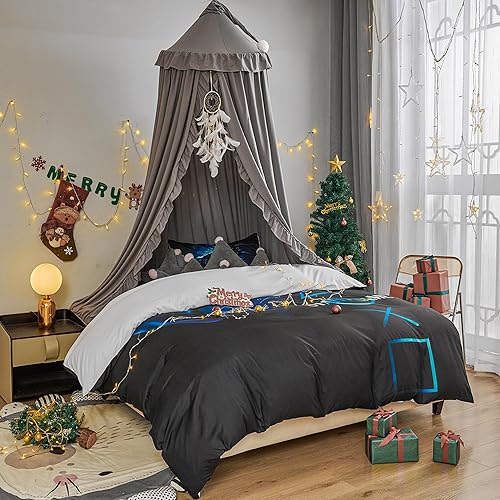 Miniatura 7 de VETHIN Toldo de cama para niñas y niños, diseño de princesa con cúpula redonda para niños, mosquitera de ensueño, habitación de niñas, castillo,