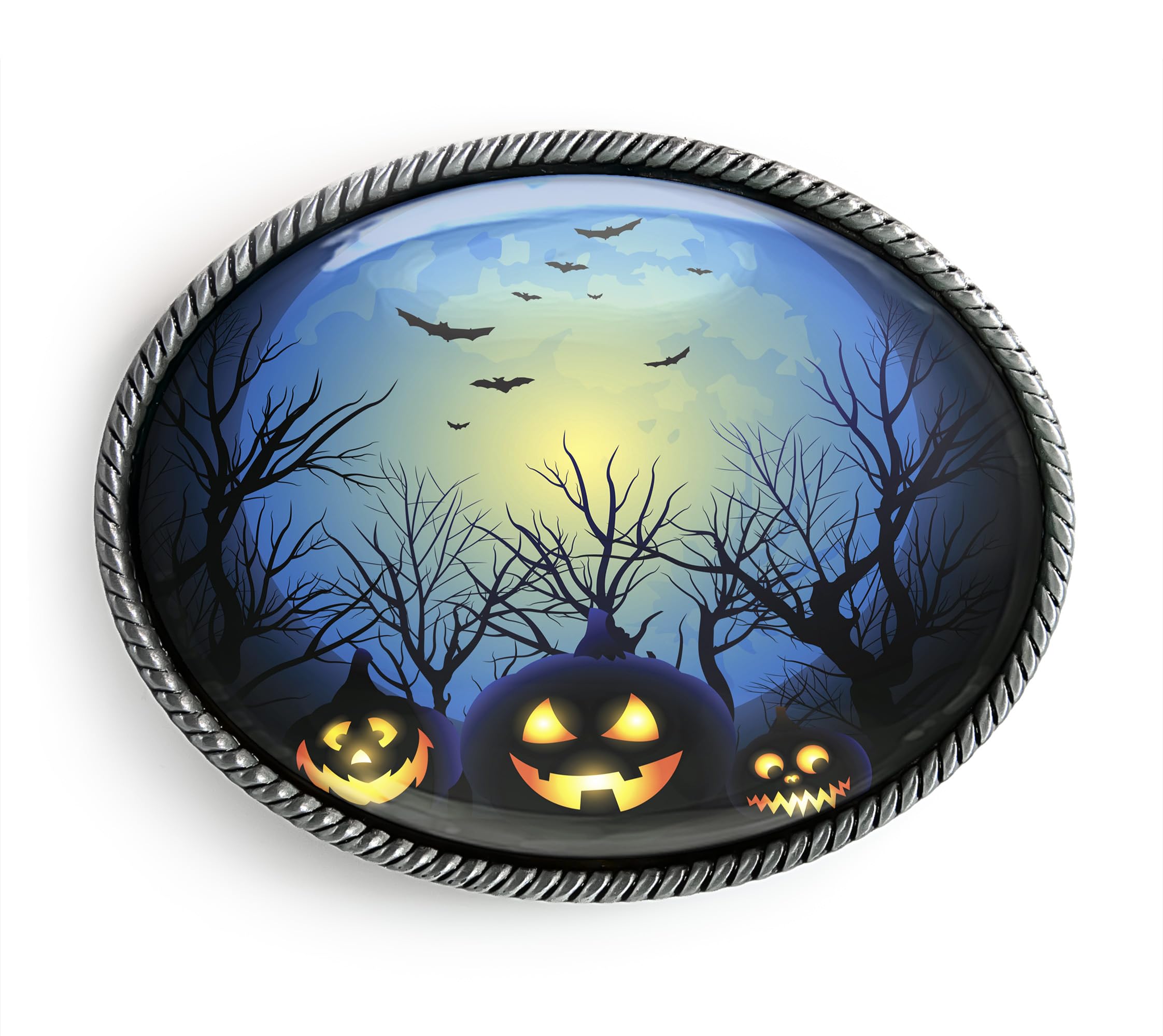 Jack-O-Lanterns Belt Buckle - Spooky Halloween Handmade Oval Buckle