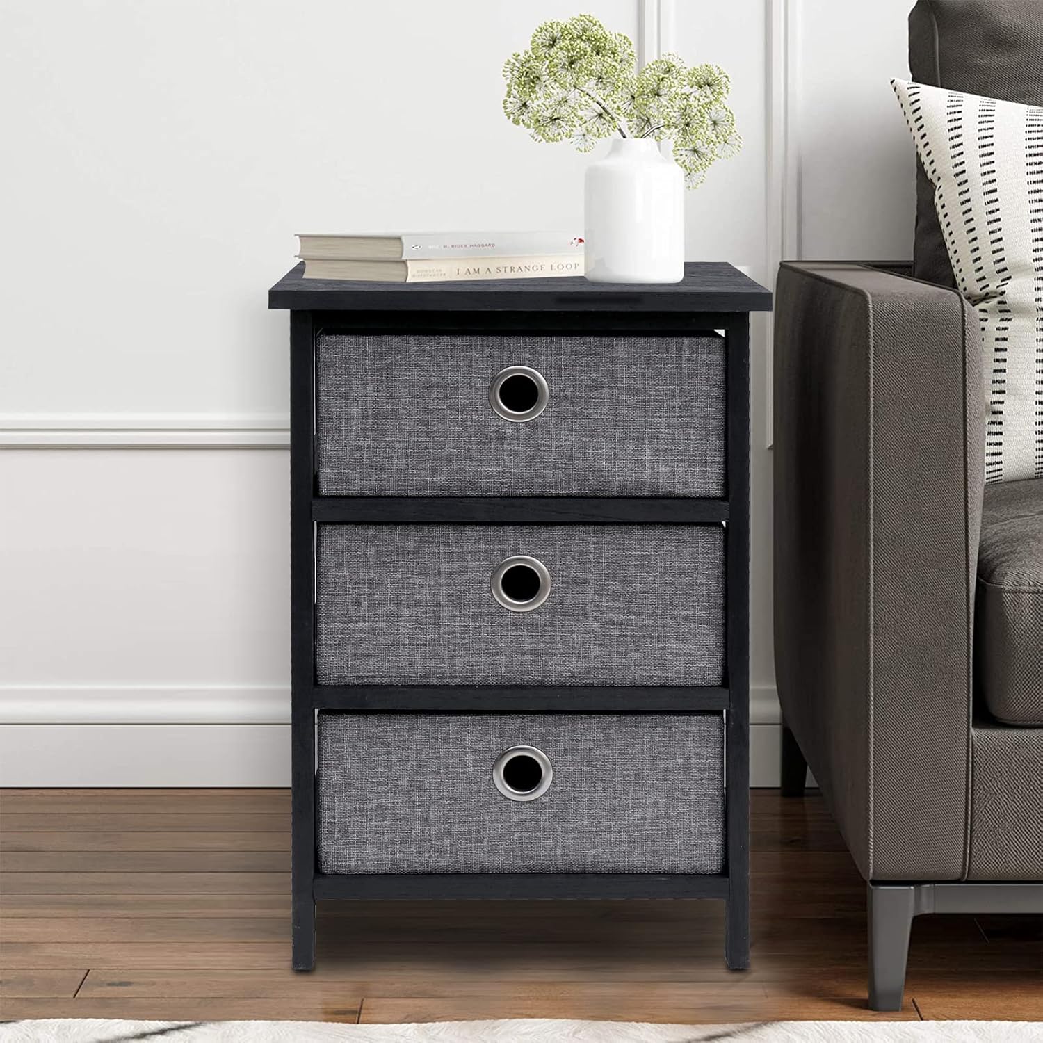 Babion Nightstand with 3 Drawers, Bedside Tables for