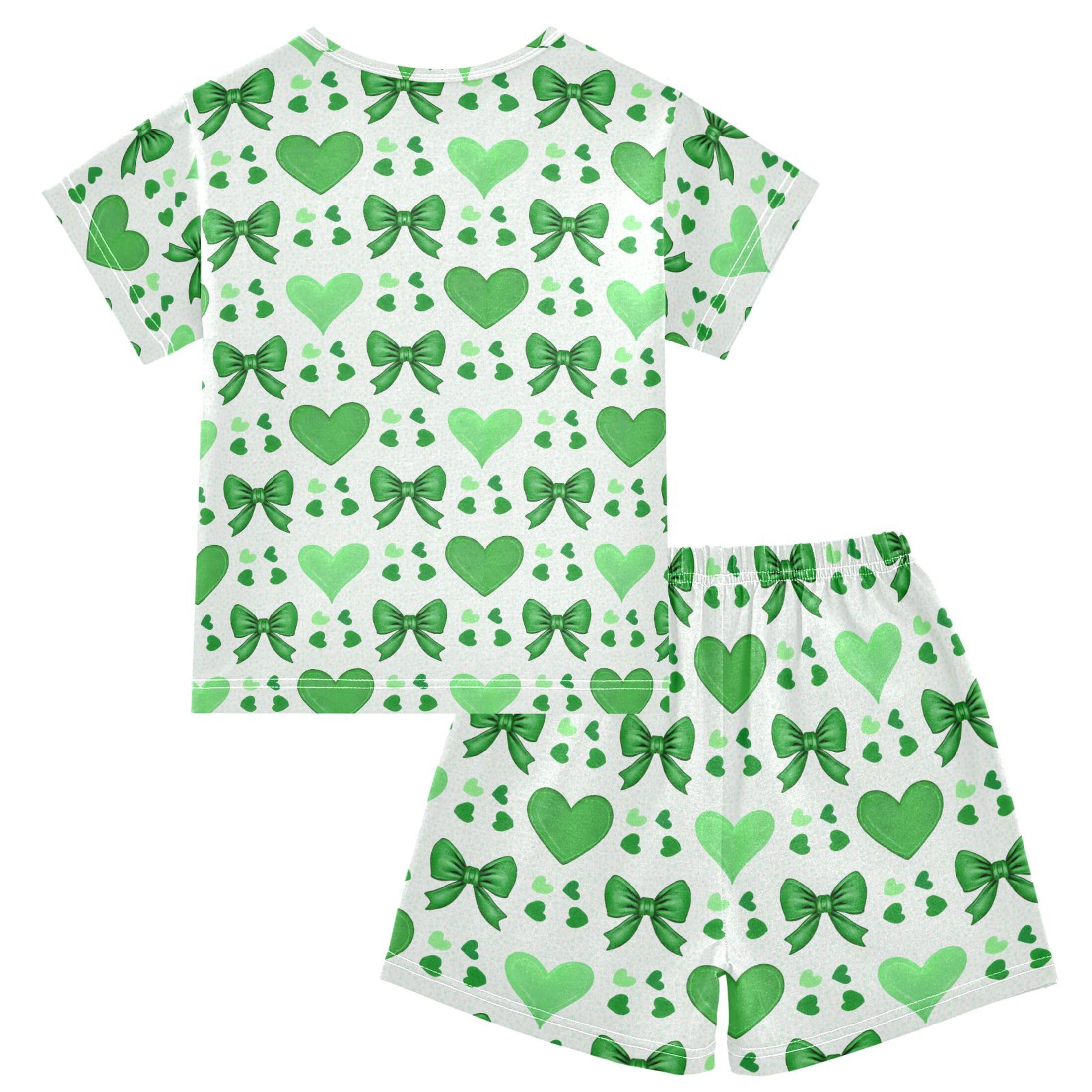 UMIRIKO Green Bows Summer Short Sleeve Pajamas Sleepwear PJ Set B0405007