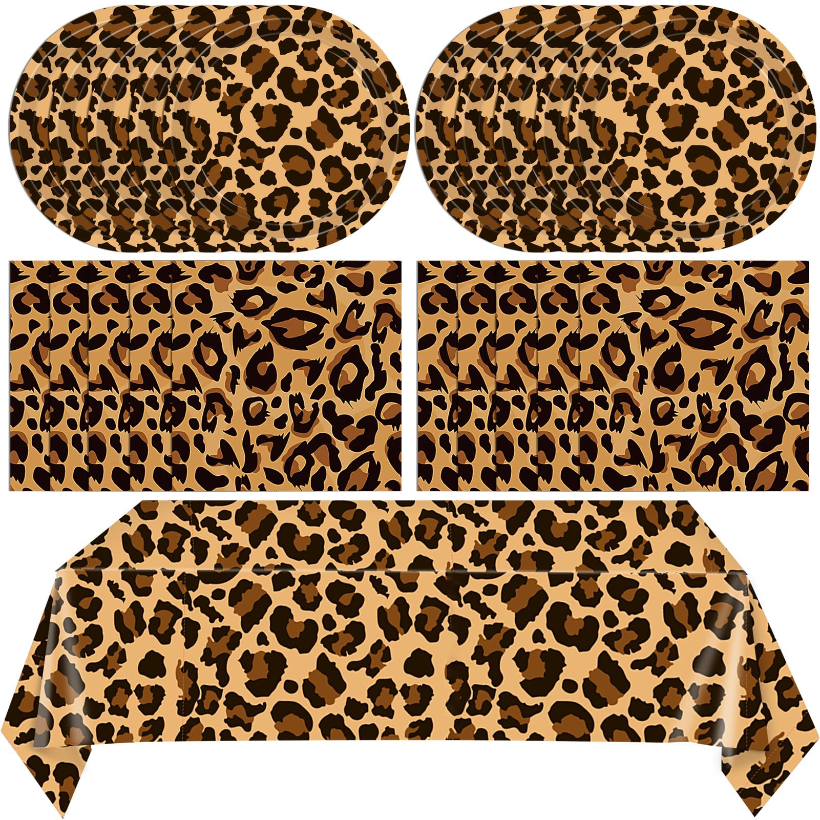 41Pcs Cheetah Print Party Decorations Leopard Animal Theme Tableware Include Dinner Dessert Plates,Napkin,Tablecloth丨Baby Shower Safari Animal Leopard